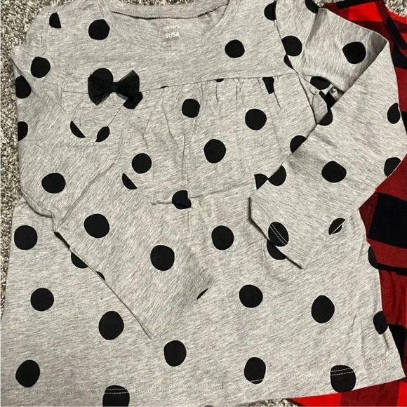 #19 Carters Girls Red Black Checkered Gray and Black Polka Dots Set W/ Leggings - Picture 10 of 12